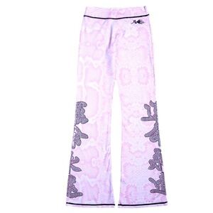 Civil Regime Pookie Leggings Baby Pink Print Rhinestone Logo Flare Women's M